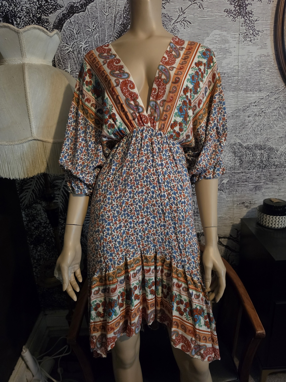 Umgee Boho Mixed-Print High-Low Dress S NWOT